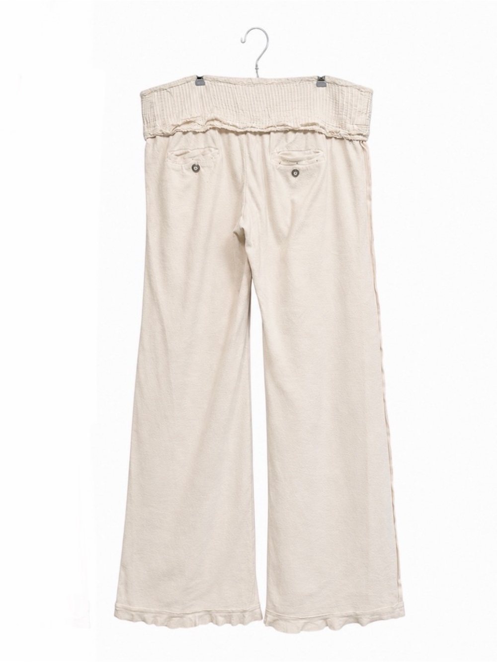 Free People 90’s / Y2K cream low rise embellished wide leg pants, size Large - Picture 3 of 9